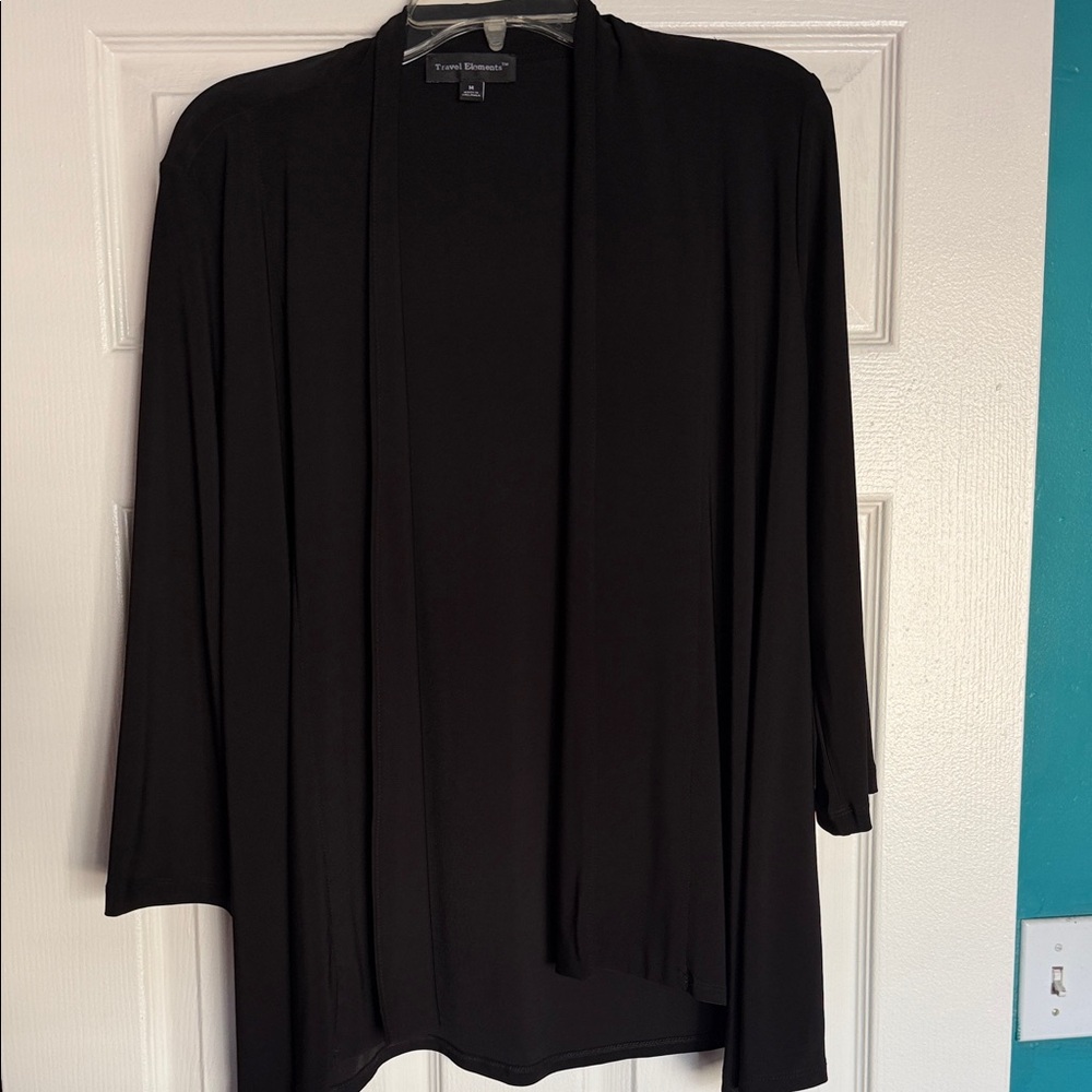 Travel Elements Women's Black Draped Open-Front Cardigan